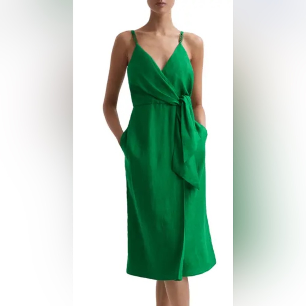 NWOT Reiss Esme Linen Sheath Dress in Green Size 6 - Picture 1 of 12